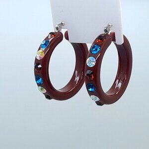 chunky brown color Lucite Acrylic wide 1.5 Hoop Latch Back Fashion Earrings
